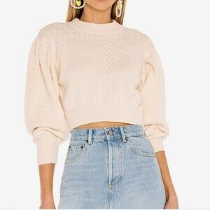 LPA Dre Crop Sweater Puff Sleeve Mock Neck M